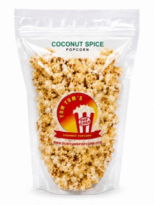 Coconut Spice Popcorn - Yum Yum’s Gourmet Popcorn, lightly seasoned popcorn with coconut and spice flavor